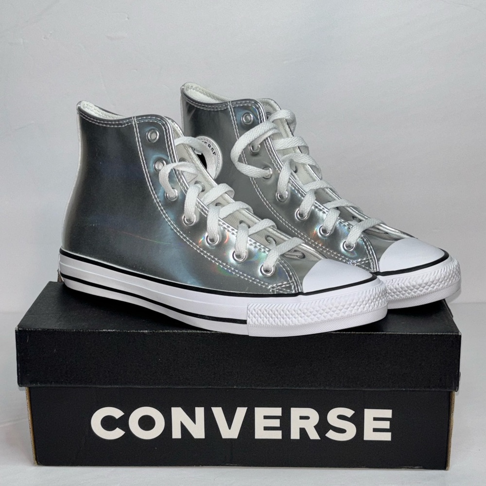 Converse High Top Sneakers - Metallic Silver with White